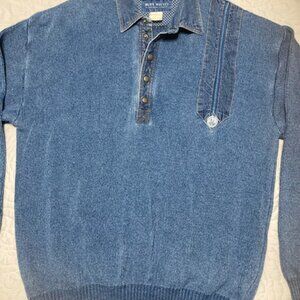 Blue Willi's Indigo Danish Cotton Knit SWEATER w Denim Details Snaps XL Unisex